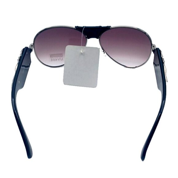 NWT Vtg Montana West Black Western Aviator Indian Feather Sunglasses 3713 BK-SL